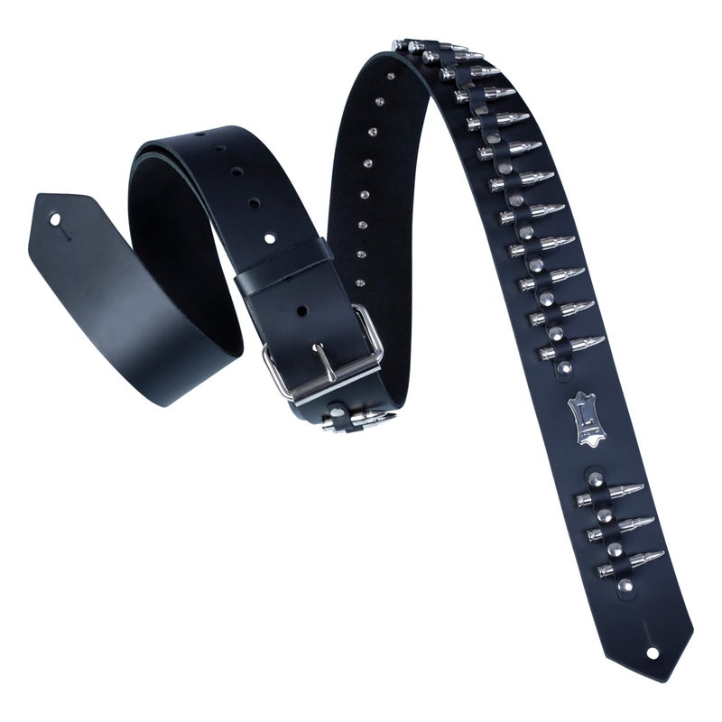 Levy's Leathers 2" Carving Leather Guitar Strap with Bullets,Black - Image 1